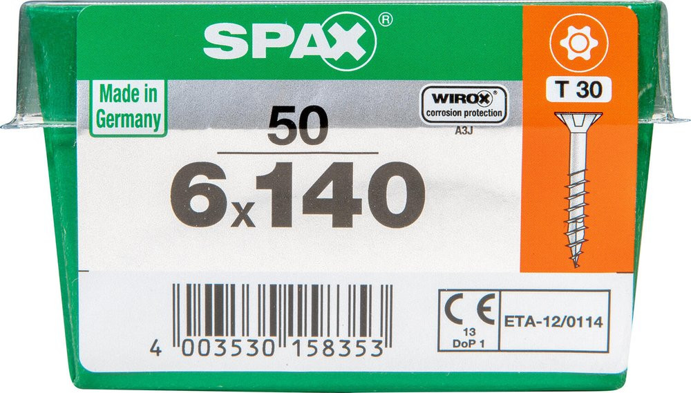 Lot De 50 Vis Acier Tête Fraisée Torx Spax, Diam.6 Mm X L.140 Mm