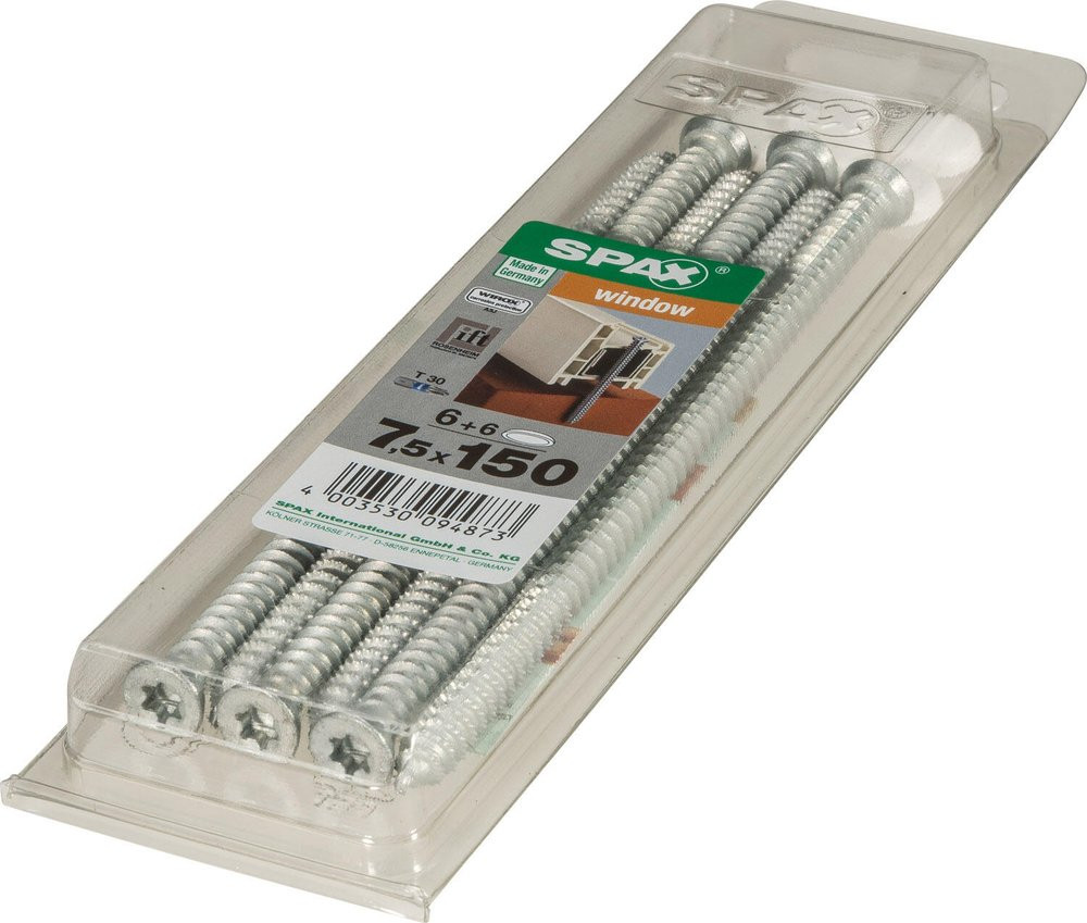 Lot De 6 Vis Acier Tête Fraisée Torx Spax, Diam.7.5 Mm X L.150 Mm