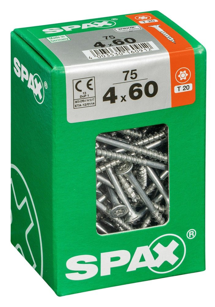 Lot De 75 Vis Acier Tête Fraisée Torx Spax, Diam.4 Mm X L.60 Mm