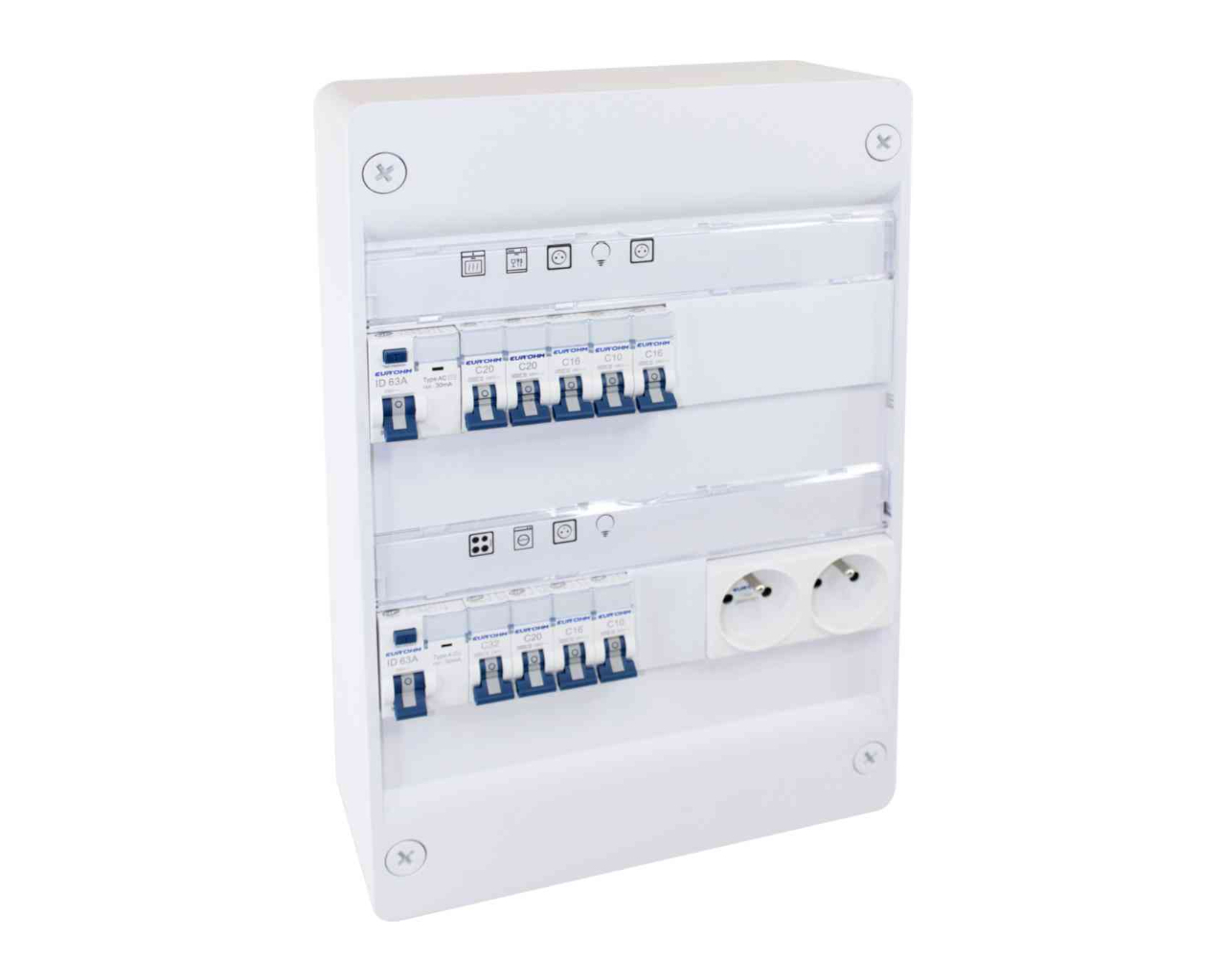 Tableau précâblé 2 rangées 8 disj + 2 ID Eur'Ohm RX Protect automatique