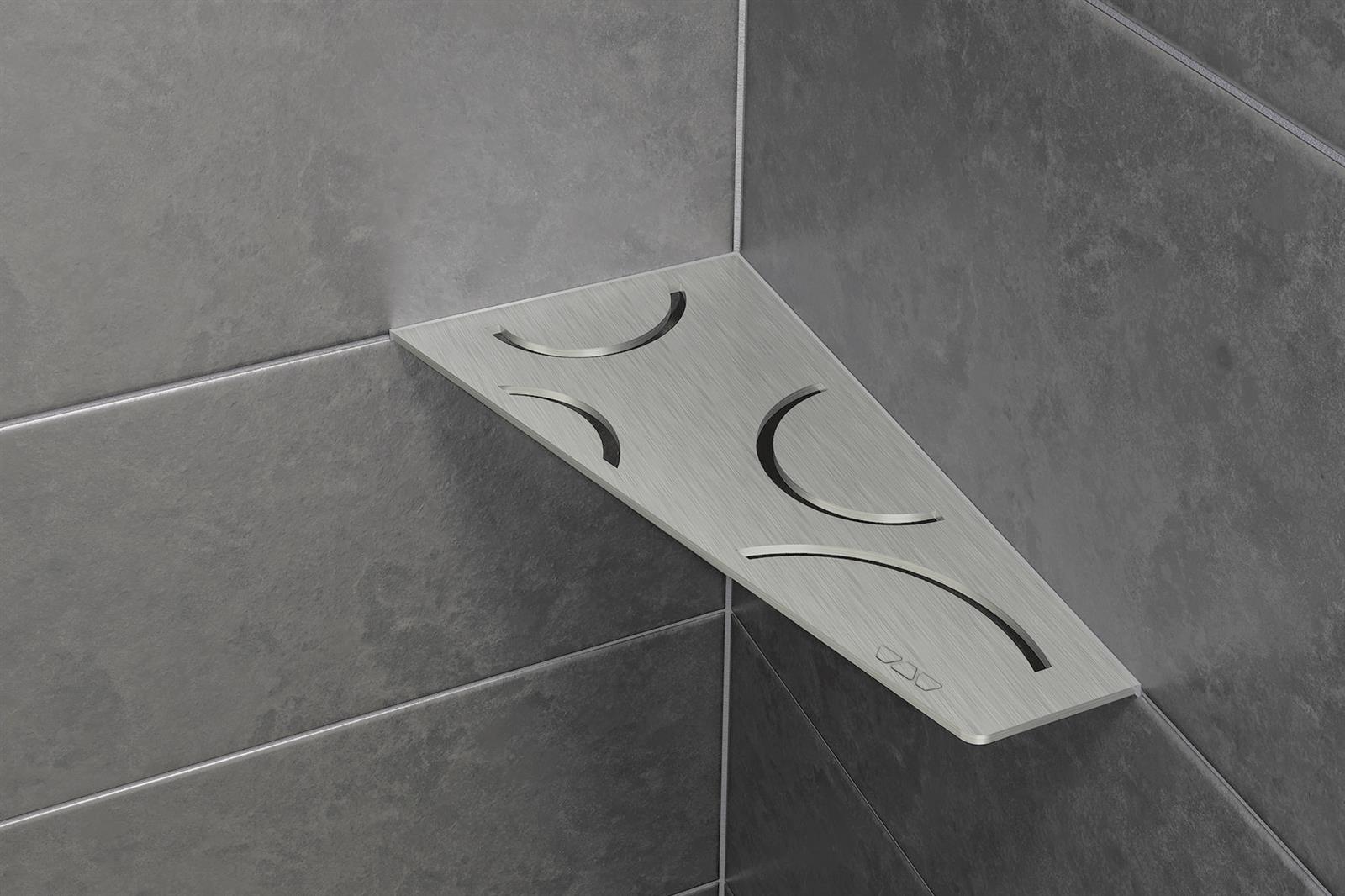 Tablette murale de douche SHELF- E- S3 - CURVE - aluminium structuré Ivoire - 62 x 295 x 154 mm