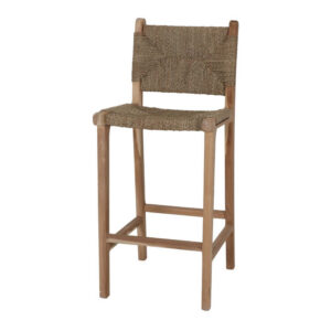 Tabouret haut en bois et fibre marine avec un style méditerranéen - modèle 070 - naturel