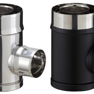 Té de branchement inox pour poêle à granulés - PGI pour poêles à Pellets - Diamètre 80/130 - Finition : Noir mat (piquage simple paroi)