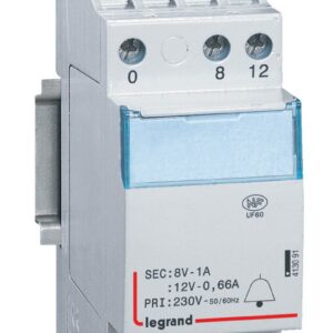 Transformateur pour sonnerie 230 V vers 12 V ou 8 V 8 VA 2 modules LEGRAND 413091