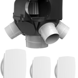 VMC simple flux autoréglable AUTOCOSY avec 3 bouches LINE - 4 sorties Ø80mm + 1 sortie Ø125mm