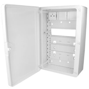Zone attenante coffret de communication avec coiffe et porte