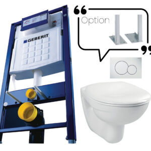 Bâti-support avec cuvette suspendu + abattant + plaque avec jeu de pieds autoportant GEBERIT PROMO-AUTO