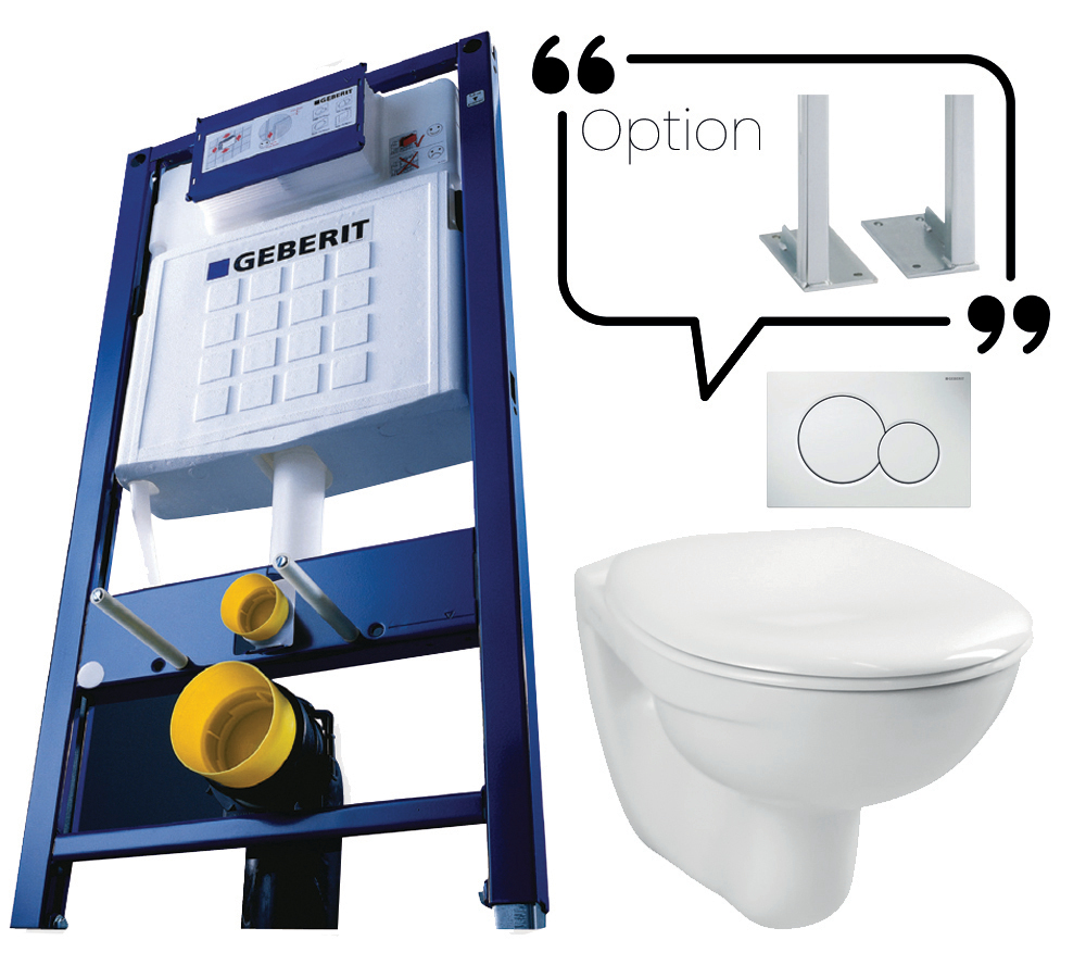 Bâti-support avec cuvette suspendu + abattant + plaque avec jeu de pieds autoportant GEBERIT PROMO-AUTO