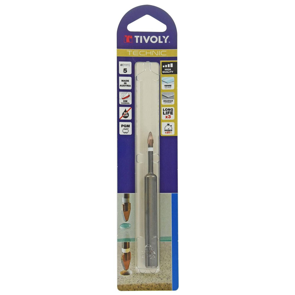 Foret pour le verre, Diam.5 mm, L.225 mm TIVOLY