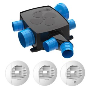 Kit Hygrocosy BC Flex + Kit piles Hygrocosy basse consommation Flex + T3 / T7 Hygro B avec 3 bouches - VMC hygroréglable Compacte pour espaces réduits