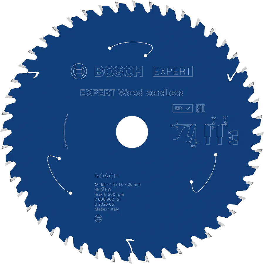Lame de scie circulaire Wood cordless 165 x 1,5/1 x 20 mm 48 dents BOSCH EXPERT 2608902151