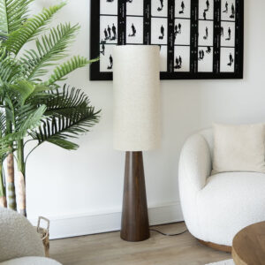 Lampadaire Louc, bois, marron, H.140 cm, E27