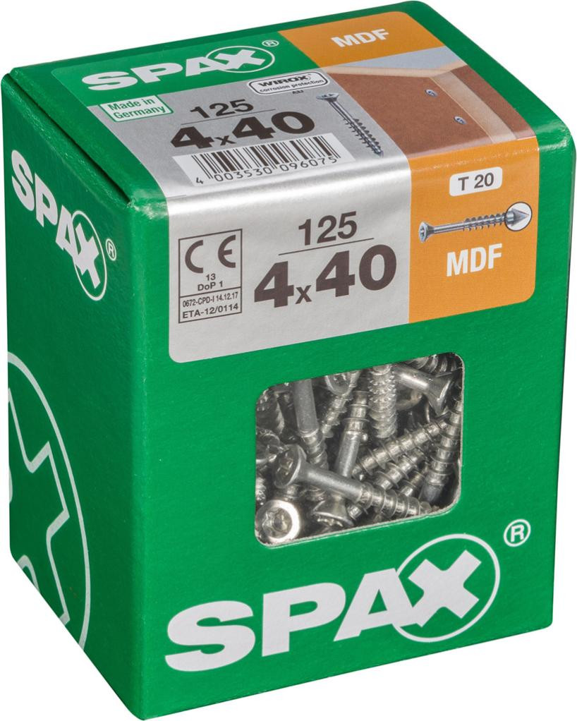 Lot de 125 vis acier tête fraisée SPAX, Diam.4 mm x L.40 mm