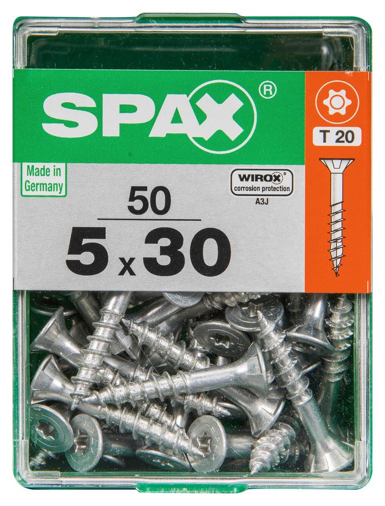 Lot De 50 Vis Acier Tête Plate Spax, Diam.5 Mm X L.30 Mm