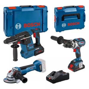 Pack 3 outils 18 V (GBH18-26 + GSR18-110 + GWS 18-10) + 1 batterie ProCORE 4 Ah + 1 batterie ProCORE 8 Ah + chargeur + coffret L-BOXX BOSCH