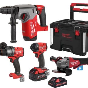 Pack 4 outils 18 V M18 FUEL (FPD3-502X+FHX-552X+ONEFSAG125XB-OX+FID3-502X) + 2 batteries 5.5 Ah + 1 batterie 3 Ah + chargeur + Packout MILWAUKEE 4933493334
