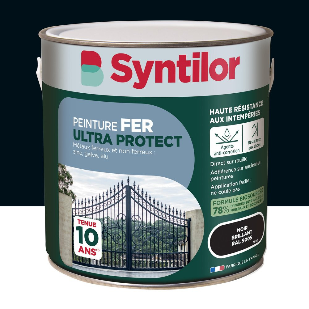 Peinture exterieure fer, aluminium Ultra protect SYNTILOR noir brillant 2l