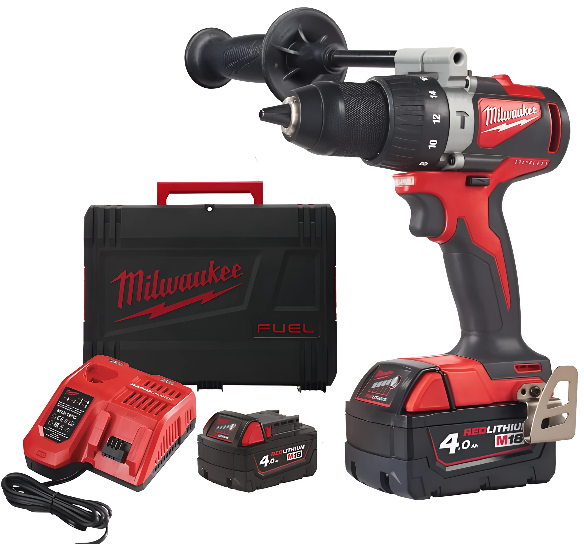 Perceuse à percussion brushless 18 V M18 BLPD2-402X 82 Nm + 2 batteries 4 Ah + chargeur M12-18 FC + coffret HD BOX MILWAUKEE 4933464560