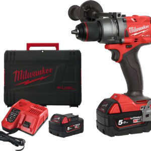 Perceuse-visseuse à percussion FUEL M18 18 V FPD3-502X + 2 batteries 5 Ah + chargeur rapide + HD BOX MILWAUKEE 4933479860
