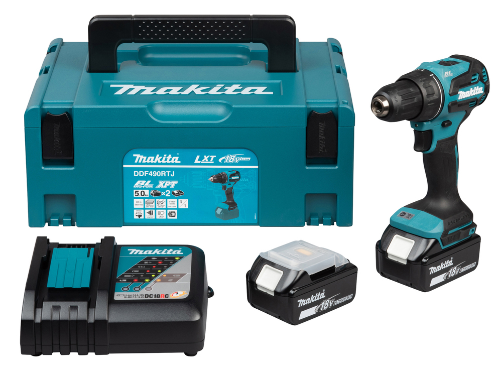 Perceuse-visseuse LXT 18 V 65 Nm + 2 batteries 5 Ah + chargeur rapide + coffret MAKPAC MAKITA DDF490RTJ