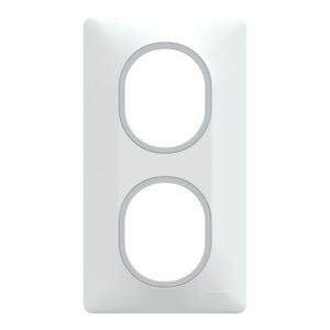 Plaque double verticale Ovalis, SCHNEIDER ELECTRIC, blanc bague argent chrome