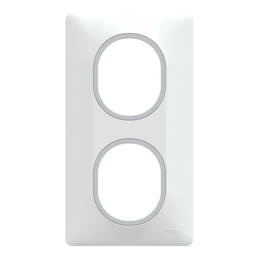 Plaque double verticale Ovalis, SCHNEIDER ELECTRIC, blanc bague argent chrome