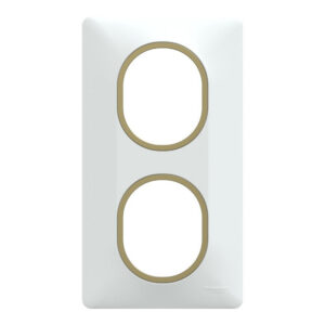 Plaque double verticale Ovalis, SCHNEIDER ELECTRIC, blanc bague effet laiton