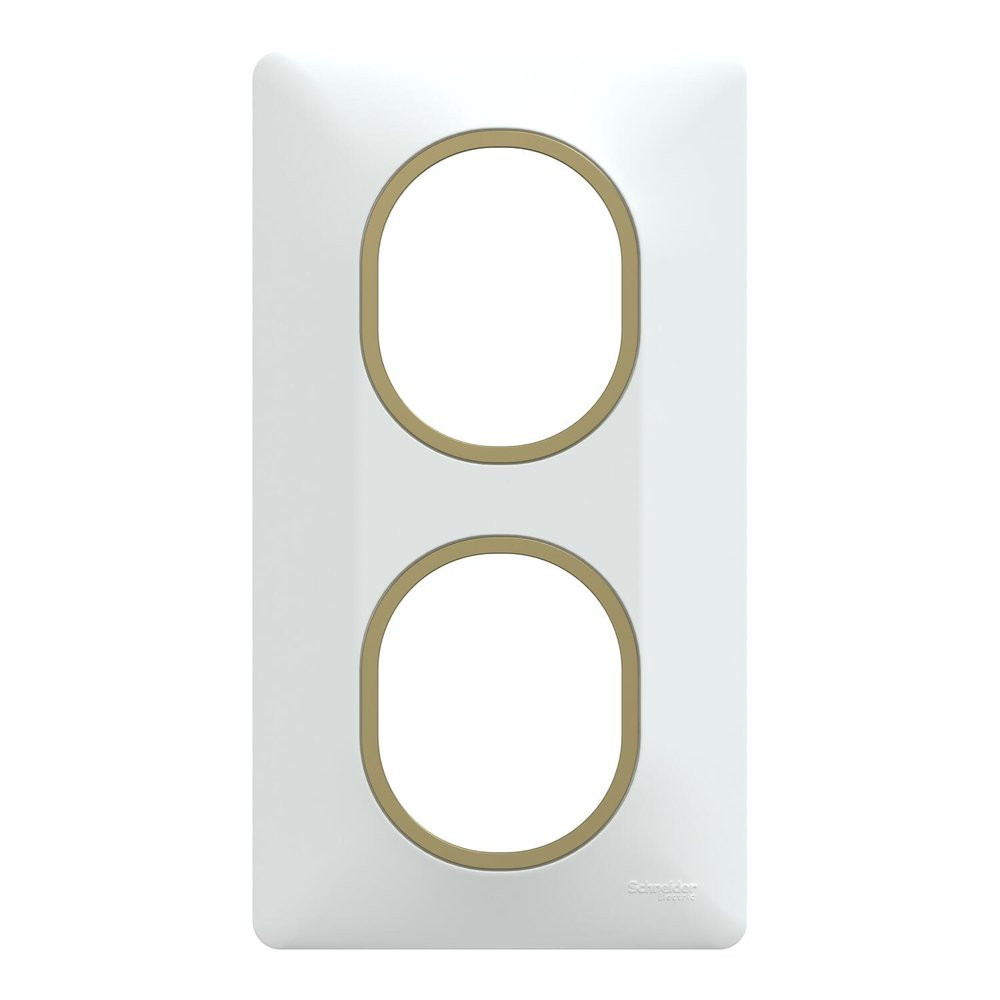 Plaque double verticale Ovalis, SCHNEIDER ELECTRIC, blanc bague effet laiton