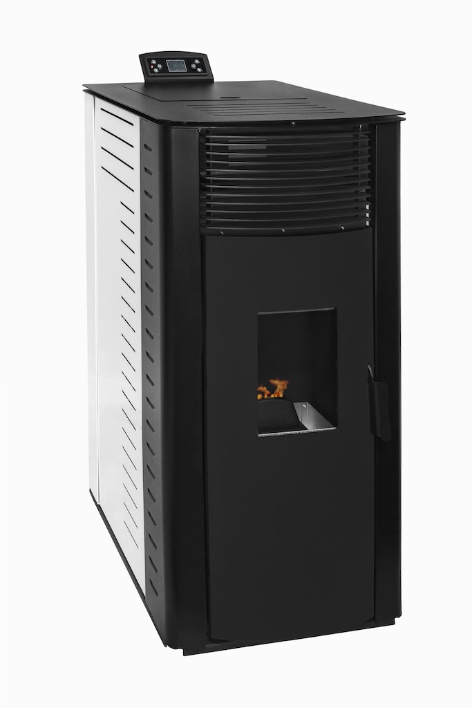 Poêle à granulés canalisable - AIRE Gyda Canalizada - 14,95 kW - jusqu’à 340 m³ - réservoir 15 kg - noir et blanc