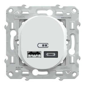 Prise chargeur double usb A+C 12W à assembler Ovalis, SCHNEIDER ELECTRIC, blanc