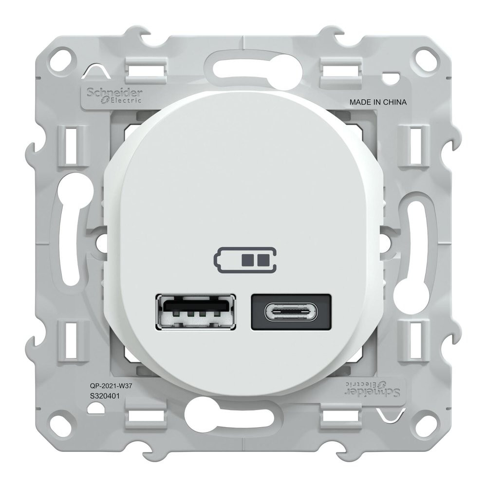 Prise chargeur double usb A+C 12W à assembler Ovalis, SCHNEIDER ELECTRIC, blanc