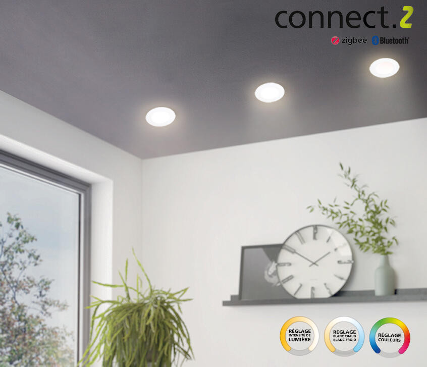 Spot à encastrer connecté Zigbee bluetooth Fueva, D17 blanc/couleurs, rond blanc