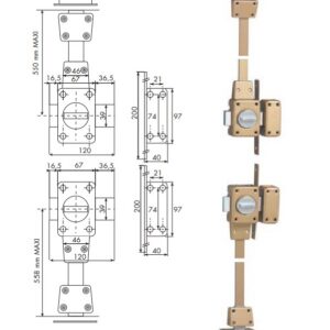 Verrou 4 points Zenith 1550 haut et bas à bouton cylindre de 45 mm droit ISEO 15500451.5